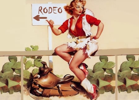 Cowgirl - women, fun, anime, female, saddles, western, cowgirls, fantasy, rodeo, cute, art