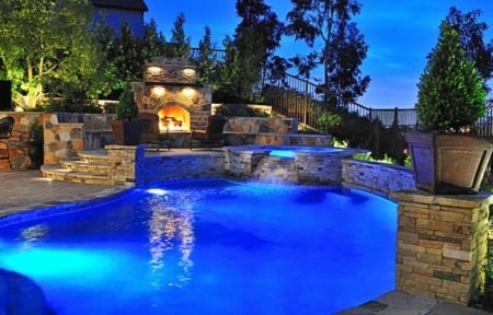 pool - light, beautiful, blue, water, house, pool