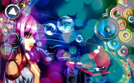 anime girl - pretty, girl, headphones, anime, song, abstrac, dj