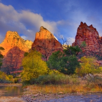 the three patriaches by the virgin river in zion np