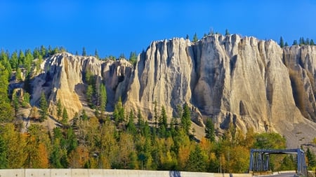 highway bridge over dutch creek in canada - cliffs, highway, trees, bridge