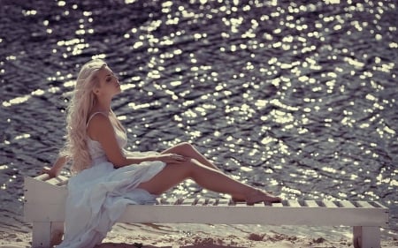 she love the sun  - nature, model, girl, ocean, sun