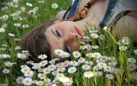 *** On the meadow *** - flower, people, flowers, daisies, girl, nature