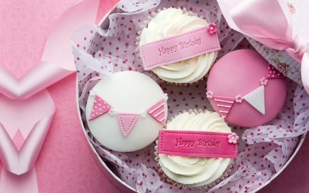 Happy Birthday JACQELINEla!!! - cream, happy birthday, cupcake, food, pink, flowers, holiday, ribbon, box, cake