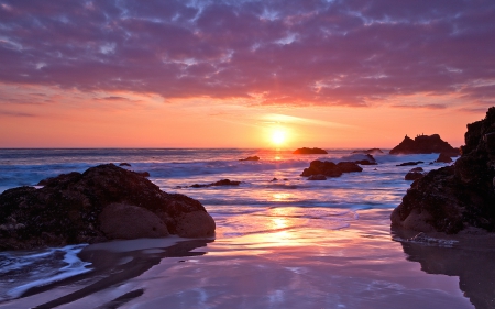 Sunset - nature, beach, sunset, sea