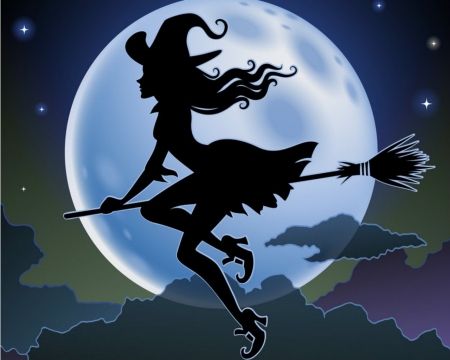 Witch - witch, moon, halloween, vector, night