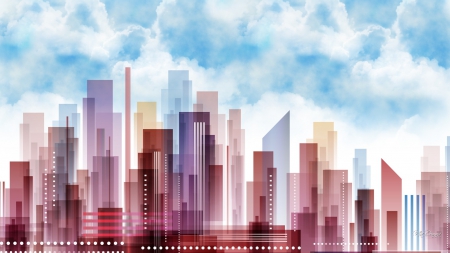 Up Town - sky, abstract, light, city, pastel, buildings, skyscrapers