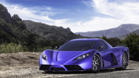 a purple kepler in the countryside - countryside, purple, mountains, car