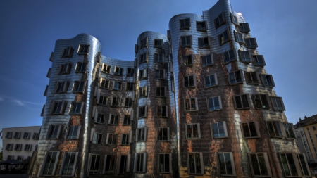 the frank gehry dancing house in dusseldorf - apartments, metal, architecture, modern