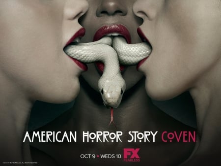 American Horror Story - women, coven, snake, beautiful, american horror story, tv series, entertainment, lips, horror, reptiles, animals