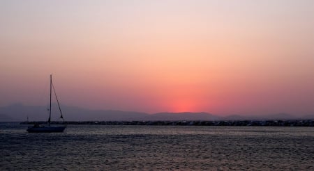 Sunset - ship, amazing, sunset, sea