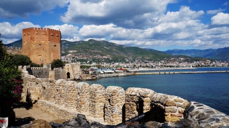 red castle - roemer, beach, sea, sun, castle, vangelis