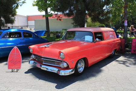 55 Ford Delivery - red, ford, classic, panel