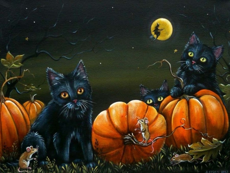 S.Olsen - halloween, art, pumpkin, cat, night