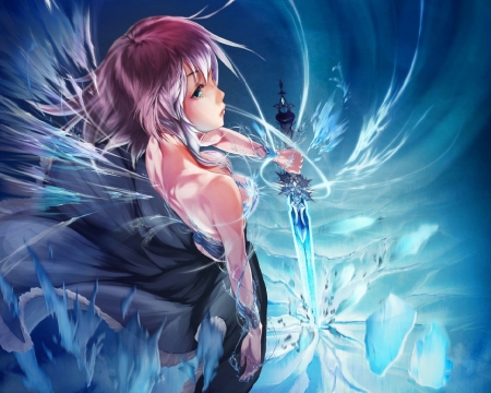 Woman and Magic Sword - ice, fantasy, magic, woman, sword