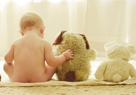 Child and teddy bear - girl, boy, toy, child, photo, teddy bear