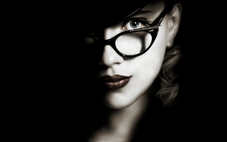 Scarlett Johansson - white, woman, actress, glasses, girl, scarlett johansson, black