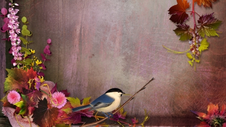 Fall Flowers with Bird