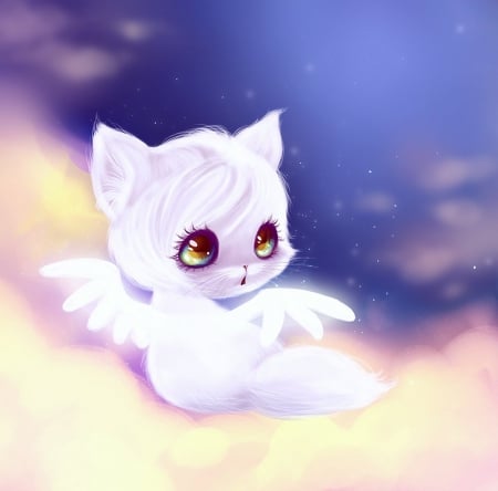 Snow - sky, wing, kitten, cat, angel, art