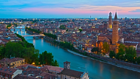 Scenic Big City - sky, italy, scenic city, wallpaper, buildings, nature, canals, sunsets, architecture, beautiful city, scenic big city, big city, new