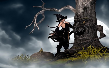 Wicked_Good_Friends - witch, pretty, moon, cgi, halloween, 3d, dark