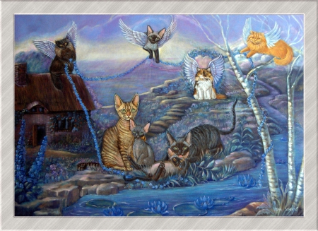 Cats - animal, wing, kitten, art, cat