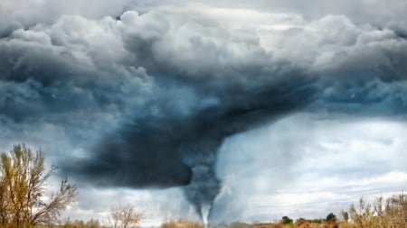 awesome tornado hdr - bushes, tornado, hdr, clouds