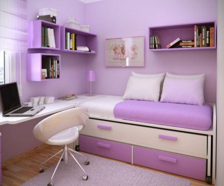 awesome bedroom idea - purple, drawer, bed, chair