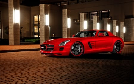 Mercedes-Benz-SLS - mercedes, sls, red, black rims