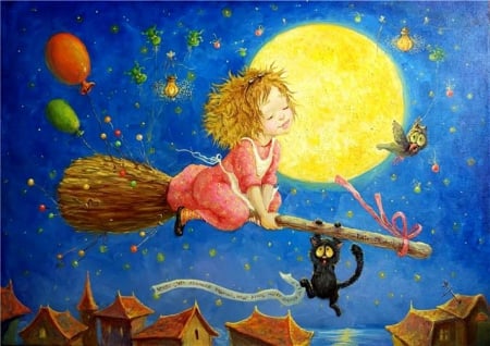 Kate Dudnik - witch, moon, halloween, art, night