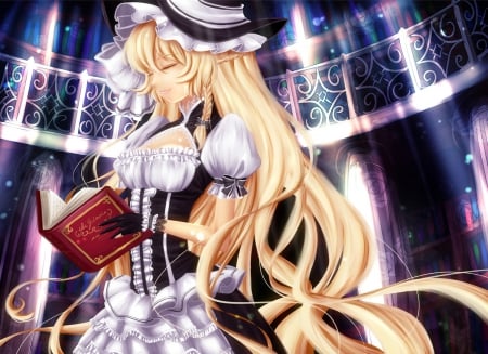 ~Kirisame Marisa~ - touhou, book, beautiful, kirisame marisa, blonde, anime, dress, witch, long hair, hat