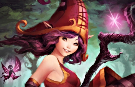 Witch - witch, hat, fantasy, magic, red, girl, pink