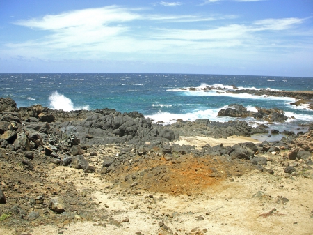 Rocky Shore - horizon, coast, beach, rocky, Atlantic, Shore, splash, sky, clouds, water, sea, ocean, blue sea, crashing waves, waves, rocks, bay