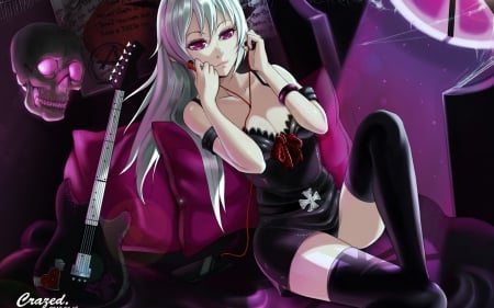 * - skull, halloween, guitar, girl, pink, anime, black