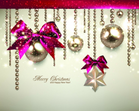 Merry Christmas & a Happy New Year - hang, christmas balls, christmas, ribbons