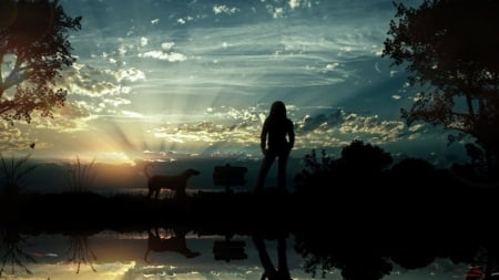 Sunbeam Reflections - nature, sky, people, clouds, sun, dogs, sunrise