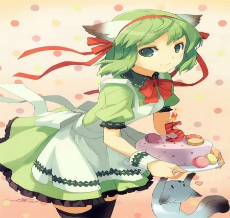 Neko Maid - neko, service, green, girl, cute, orginal, maid, cat