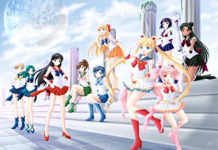 Sailor Moon Girls - sailor, princess, moon, girls, long hair, anime