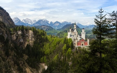 Neuschwanstein Castle, Germany - mountains, landscape, castle, germany