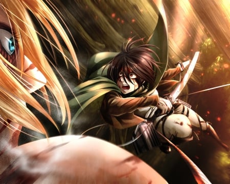 Shingeki No Kyujin - sword, blood, titan, mikasa