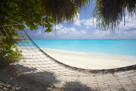 Hammock on White Sand Beach - relax, lagoon, blue, beach, polynesia, sand, tahiti, holiday, exotic, paradise, relaxing, sea, hammock, ocean, white, tropical, bora bora