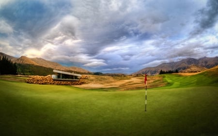 Beautiful - clouds, trees, beautiful, colorful, nature, green, mountains, golf, sky