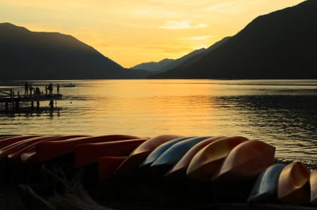 *** Boats on the lake *** - sky, lake, mountains, dark, nature, boats