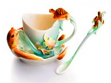 Turtle teacup - turtle, spoon, saucer, teacup