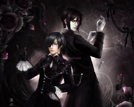 Kuroshitsuji - ciel, anime, hot, butler, kuroshitsuji, kuro, duo, black, ciel phantomhive, sebastian, lord, black butler, sebastian michaelis, demon