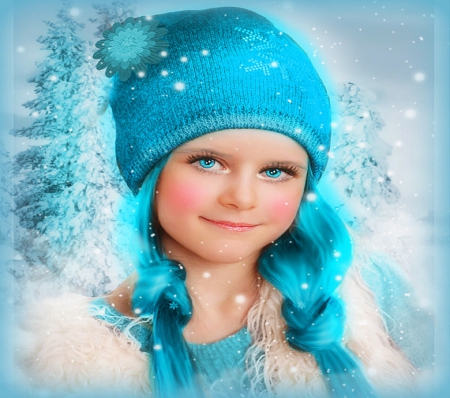 ~Blue Softness in Winter~ - photomanipulation, people, girl, emotional, winter, beautiful girls, lovely, model, creative pre-made, christmas, pretty, digital art, blue dreams, weird things people wear, backgrounds, softness beauty