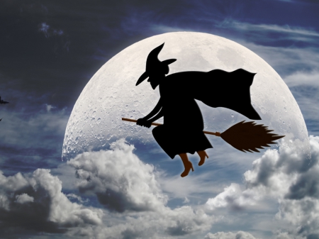 Witch On A Broom - witch, horror, broom, fly