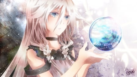 Melancholy - vocaloid, choker, anime, orb, blonde, IA, blue eyes