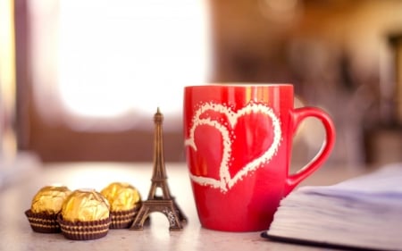 For Special Sunday ♥ - tower, book, special, sunday, love, eiffel, red, hearts, candy, cup