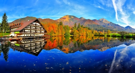 November - nice, autumn, colorful, mirrored, shine, foliage, fall, pretty, reflection, tree, golden, branches, falling, lovely, nature, glow, beautiful, leaves, november, colors